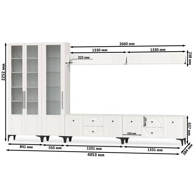 Валенсия стенка для гостиной № 86 цвет белый шагрень