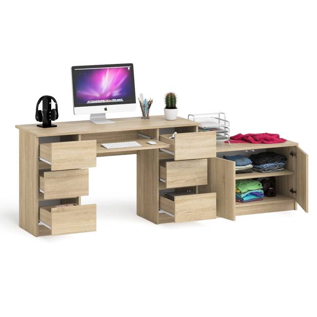 Двухтумбовый компьютерный стол Мори МС-2 с широкой тумбой на 900 цвет дуб сонома