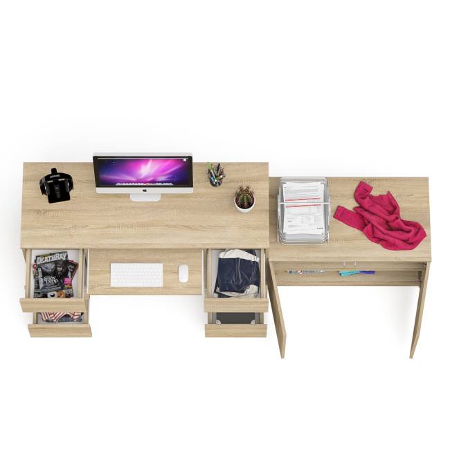 Двухтумбовый компьютерный стол Мори МС-2 с широкой тумбой на 900 цвет дуб сонома