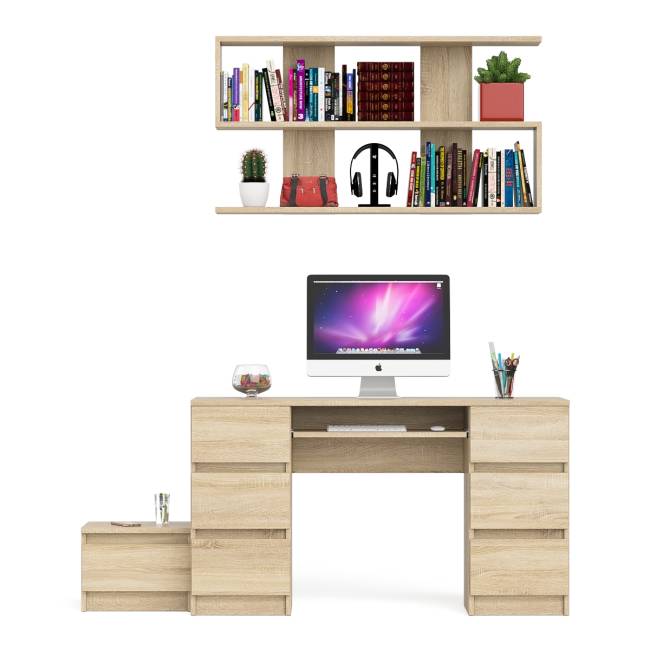 Двухтумбовый стол компьютерный Мори МС-2 с тумбочкой с ящиком и полкой на 1200 цвет дуб сонома