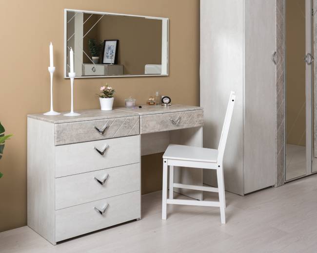 Столик туалетный с зеркалом Амели Моби цвет шёлковый камень/бетон чикаго беж Столик туалетный с зеркалом Амели Моби цвет шёлковый камень/бетон чикаго беж