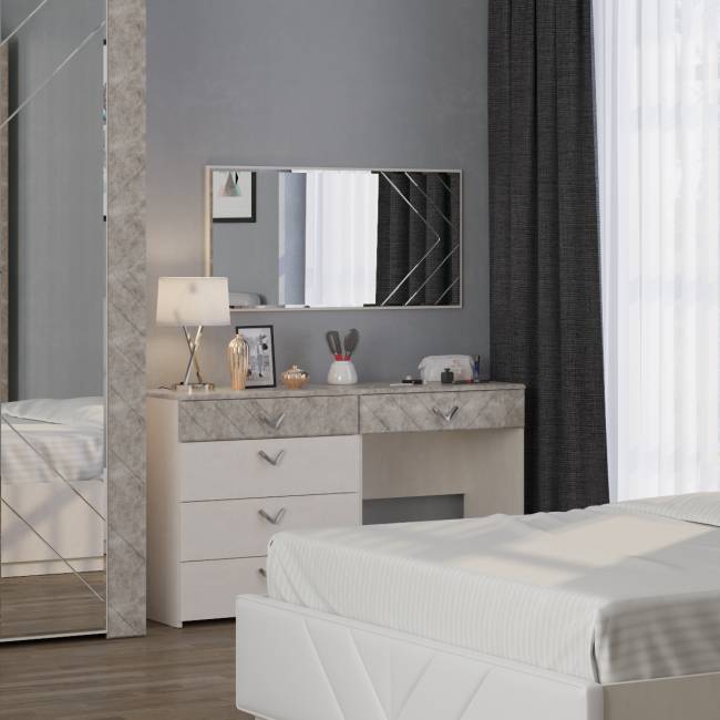 Столик туалетный с зеркалом Амели Моби цвет шёлковый камень/бетон чикаго беж Столик туалетный с зеркалом Амели Моби цвет шёлковый камень/бетон чикаго беж