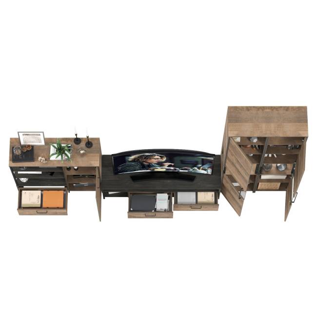 Стенка в гостиную лофт с подсветкой Трувор № 36 цвет дуб гранж песочный/интра