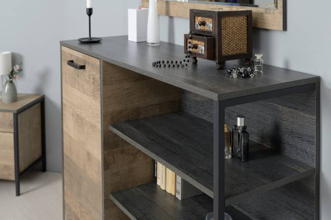 Стенка в гостиную лофт с подсветкой Трувор № 36 цвет дуб гранж песочный/интра