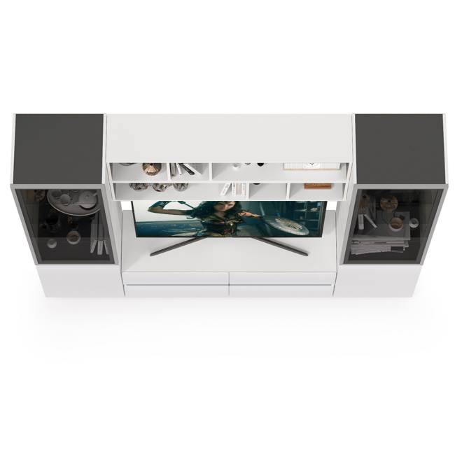 Сидней стенка для гостиной № 38 цвет белый/чёрный/фасады МДФ белый глянец