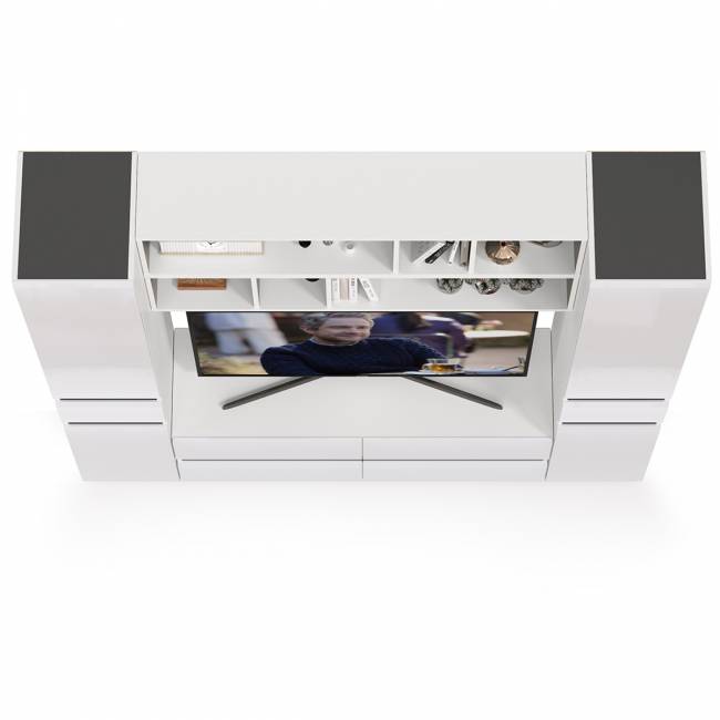 Сидней стенка для гостиной Комплектация № 40 цвет белый/чёрный/фасады МДФ белый глянец