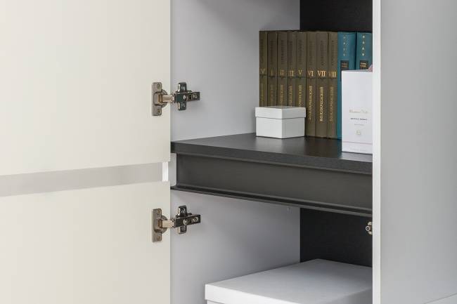 Сидней стенка для гостиной Комплектация № 40 цвет белый/чёрный/фасады МДФ белый глянец