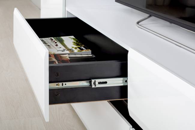 Сидней стенка для гостиной Комплектация № 40 цвет белый/чёрный/фасады МДФ белый глянец