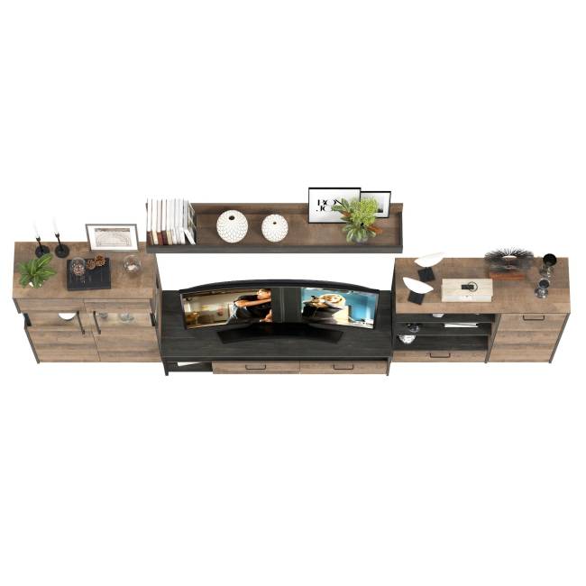 Стенка в гостиную с подсветкой в стиле лофт Трувор № 53 цвет дуб гранж песочный/интра