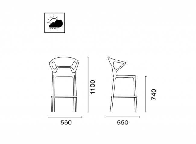 Кресло пластиковое барное Ego-K Bar сатинированный алюминий, белый, дымчатый 560х550х1100 мм Кресло пластиковое барное Ego-K Bar сатинированный алюминий, белый, дымчатый 560х550х1100 мм