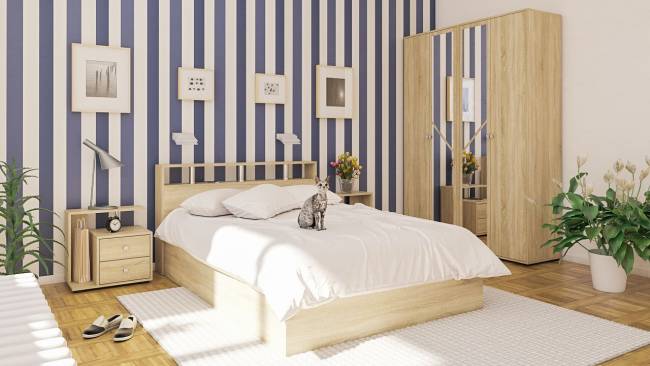 Кровать 1400 Камелия + две тумбы цвет дуб сонома