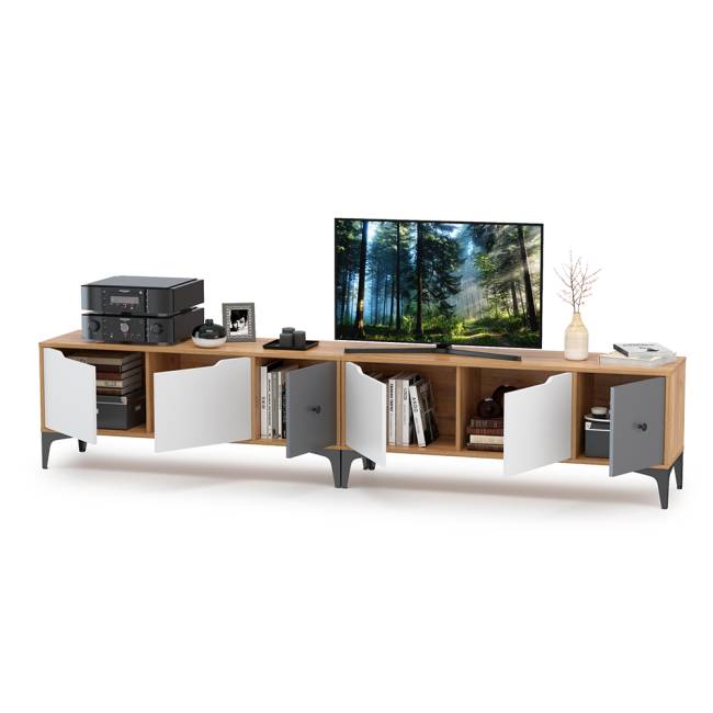 Две тумбы под ТВ Вайс цвет дуб золотой/тёмно-серый/МДФ милк софт Две тумбы под ТВ Вайс цвет дуб золотой/тёмно-серый/МДФ милк софт