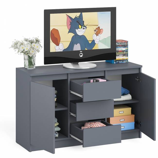 Комод-тумба три ящика и две дверки Мори МК1200.3 цвет графит Комод-тумба три ящика и две дверки Мори МК1200.3 цвет графит