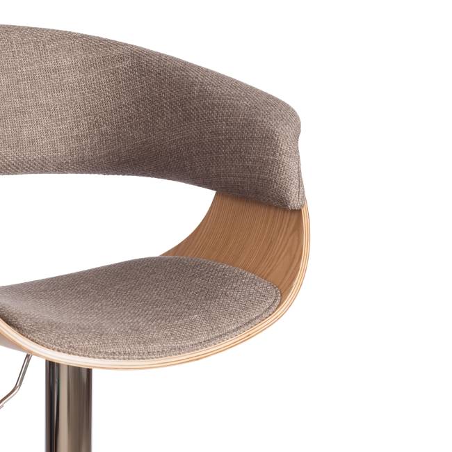 Барный стул VIMTA (mod.4021S) металл/дерево/ткань, 60х51х91,5-112,5 см, выс. сид. 61,5-82,5 см, бежевый/натур./хром, Aimcasa 5 береза, серый металл/дерево/ткань