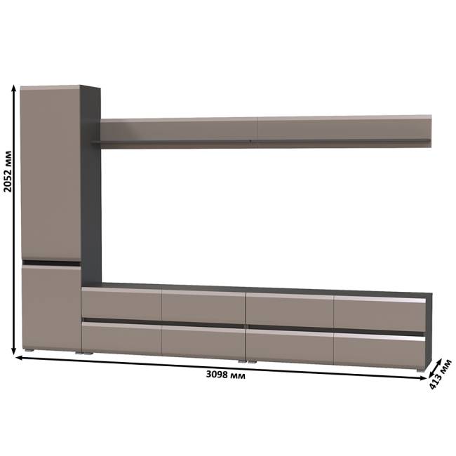 Две тумбы для телевизора с двумя верхними полочками и шкаф с дверками Сидней цвет антрацит/МДФ веллюто капучино Две тумбы для телевизора с двумя верхними полочками и шкаф с дверками Сидней цвет антрацит/МДФ веллюто капучино