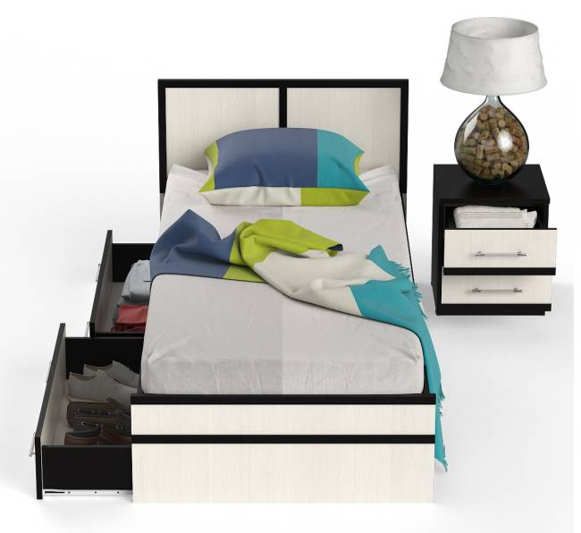 Кровать с ящиками 900 с тумбой Сакура цвет венге/дуб лоредо Кровать с ящиками 900 с тумбой Сакура цвет венге/дуб лоредо