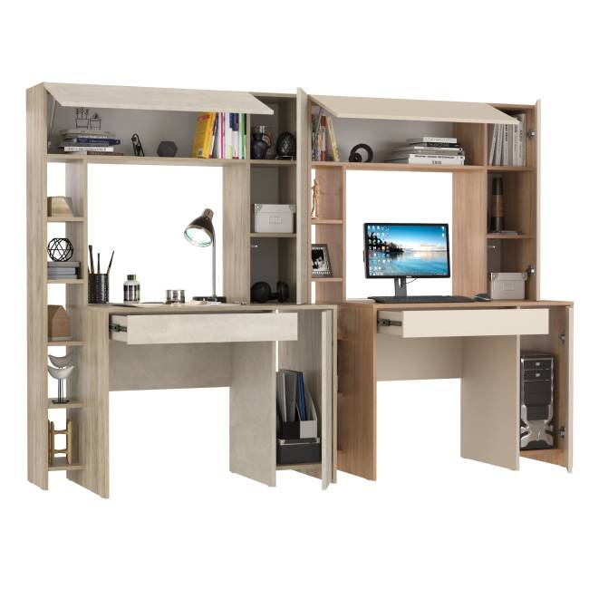 Два стола с надстройкой Комфорт 12.71 цвет дуб крафт серый/шёлковый камень/гикори рокфорд натуральный/сатин