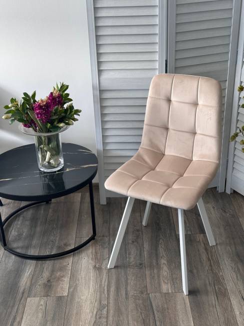 Стул РИЧИ, цвет H-06 Бежевый, велюр / белый каркас М-City