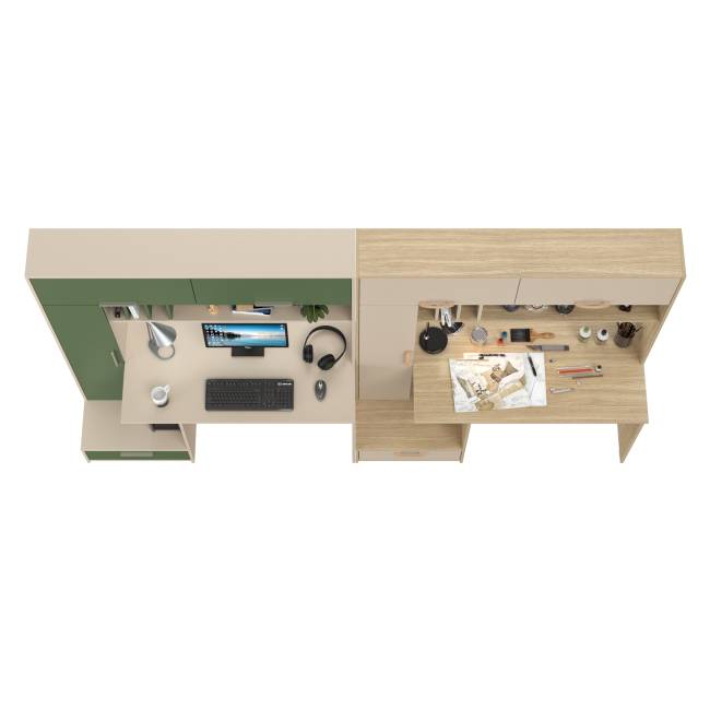 Столы письменные для двоих Лайт 03.243Н цвет сатин/дымчатый зелёный/плэйн/сатин