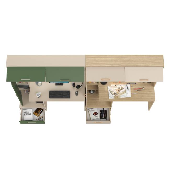 Столы письменные для двоих Лайт 03.243Н цвет сатин/дымчатый зелёный/плэйн/сатин