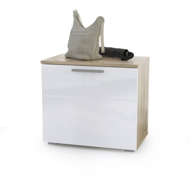 Тумбы для обуви с вешалками для верхней одежды Лайн цвет дуб крафт серый/фасады МДФ белый глянец