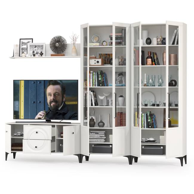 Большая стенка для ТВ-аппаратуры Валенсия № 64 цвет белый шагрень