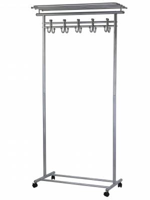Вешалка напольная на колесах М 9 металлик с крючками
