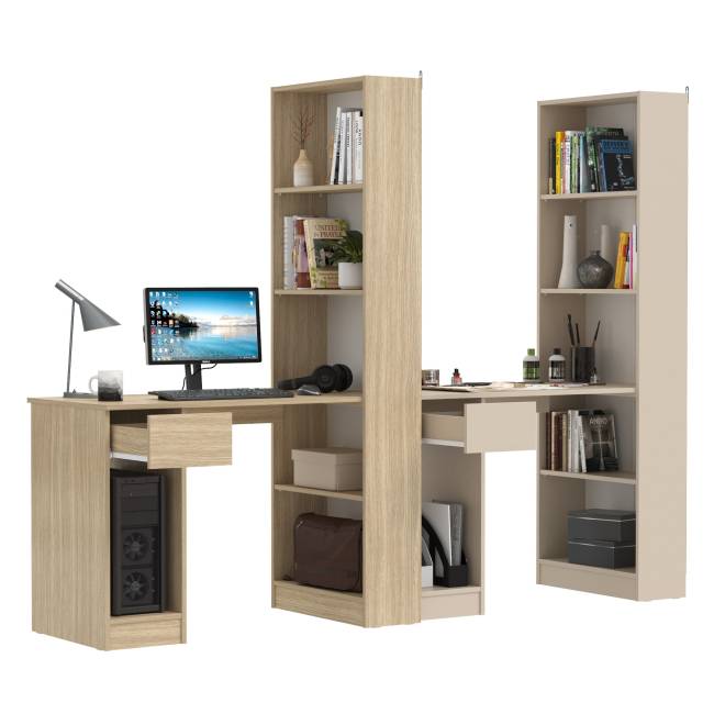 Письменные столы Лайт 10.01 с ящиками и стеллажами цвет плэйн/сатин