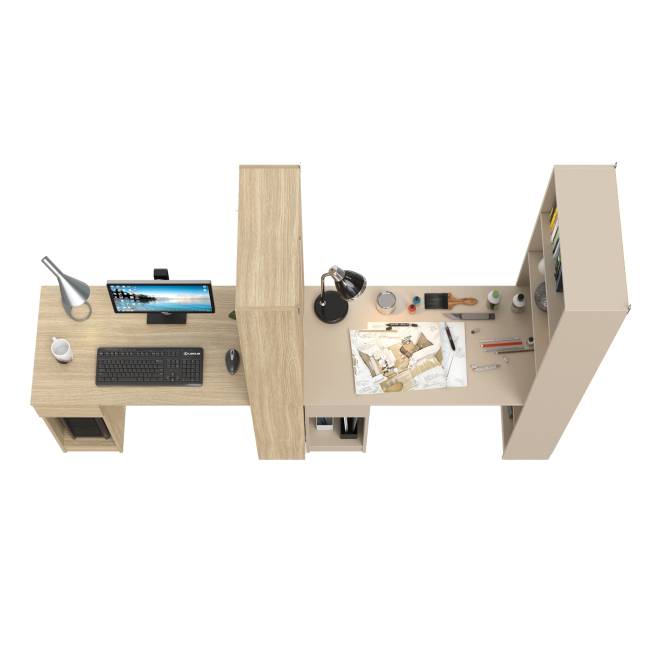 Письменные столы Лайт 10.01 с ящиками и стеллажами цвет плэйн/сатин