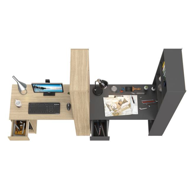 Столы компьютерные со стеллажами - комплект из двух штук Лайт 10.01 цвет плэйн/тёмно-серый Столы компьютерные со стеллажами - комплект из двух штук Лайт 10.01 цвет плэйн/тёмно-серый