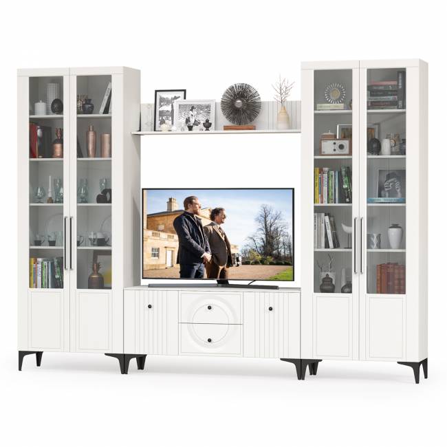 Два широких серванта и ТВ-тумба Валенсия цвет белый шагрень Два широких серванта и ТВ-тумба Валенсия цвет белый шагрень