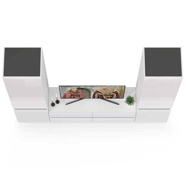 Стенка для гостиной Сидней № 7 цвет белый/чёрный/фасады МДФ белый глянец Стенка для гостиной Сидней № 7 цвет белый/чёрный/фасады МДФ белый глянец