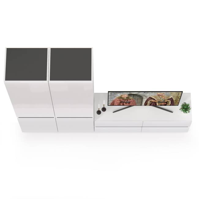 Стенка для гостиной Сидней № 7 цвет белый/чёрный/фасады МДФ белый глянец Стенка для гостиной Сидней № 7 цвет белый/чёрный/фасады МДФ белый глянец