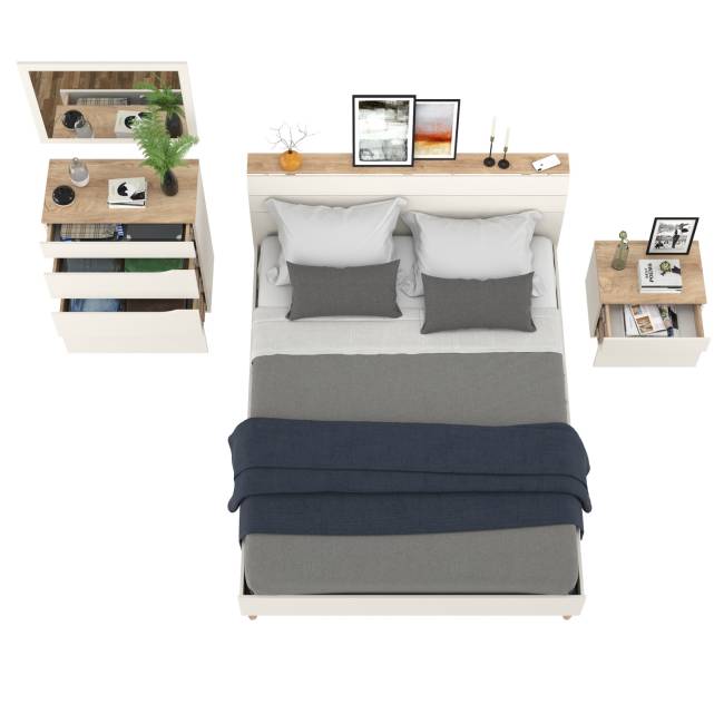 Кровать Муссон 1600 с ортопедическим основанием с тумбочкой и комодом с зеркалом цвет белый/дуб эндгрейн элегантный