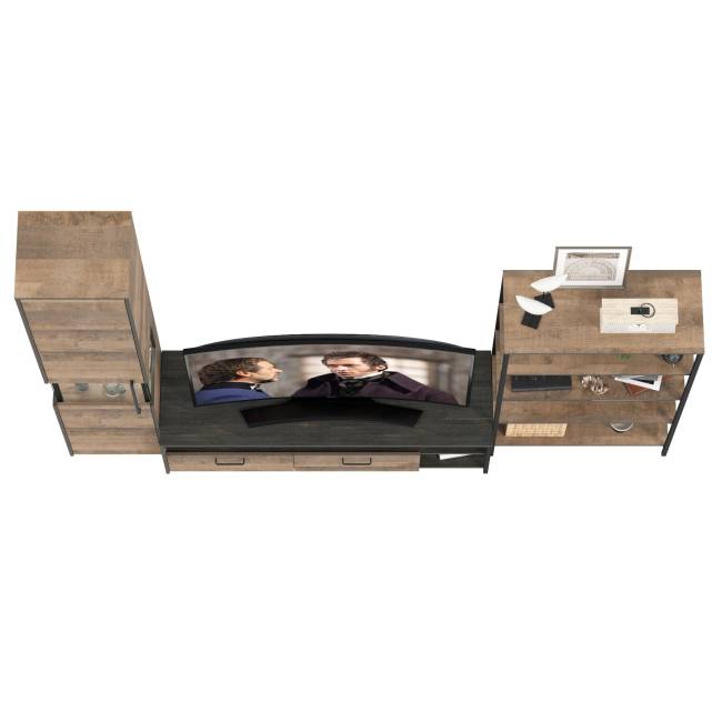 Стенка для гостиной Трувор № 14 с пеналом-витриной с подсветкой цвет дуб гранж песочный/интра Стенка для гостиной Трувор № 14 с пеналом-витриной с подсветкой цвет дуб гранж песочный/интра